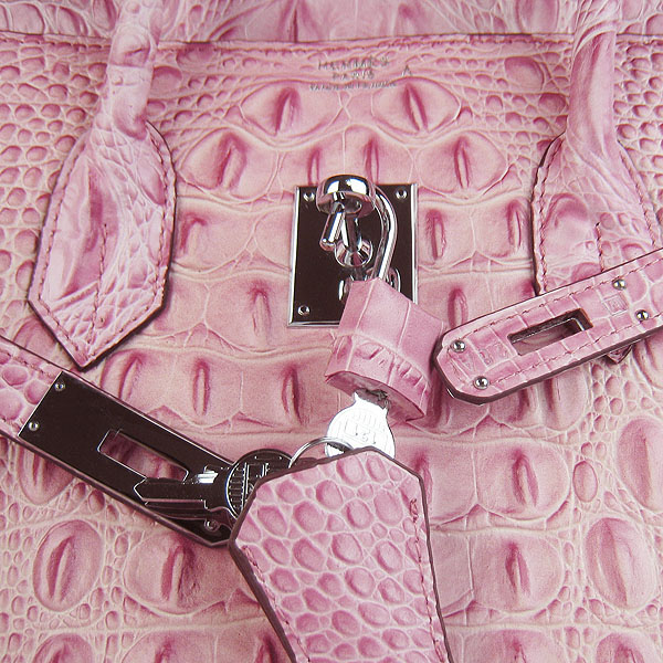 High Quality Fake Hermes Birkin 35CM Crocodile Head Veins Leather Bag Pink 6089